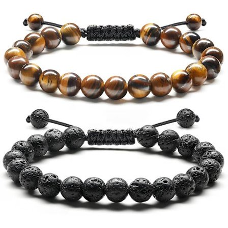 Herr Armband Natursten Armband 8MM Tigeröga Armband Lavasten Handgjorda Sten Armband