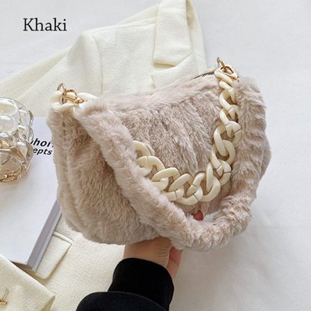 Plys skuldertasker Fluffy Håndtaske KHAKI