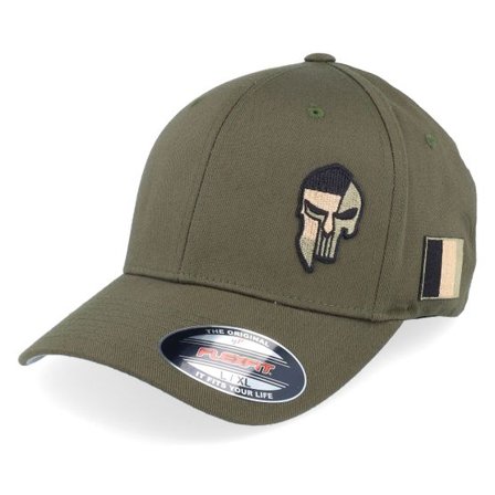 Army Head - Grön flexfit Keps - France Army Skull Olive Wooly Combed Flexfit @ Hatstore