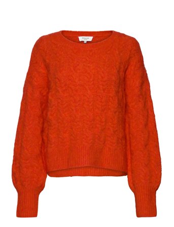 Cable Knit O-Neck Red Rosemunde