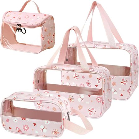 4-pakning Gjennomsiktig Toalettmappe Sett, Klar Hudpleie Organizer Veske, Store Hengende Toalettmapper for Kvinner Reise og Ferie