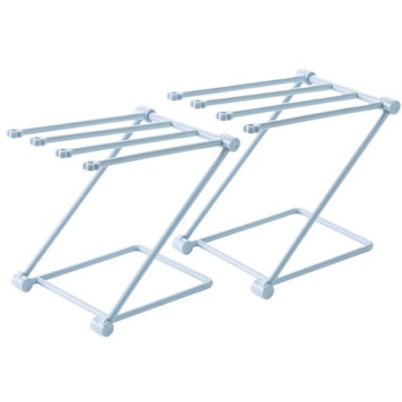 Vikbar köksförvaringshylla 2-pack blå PP-material med 4 stöd platsbesparande korrosionsbeständig för handdukar koppar nappflaskor