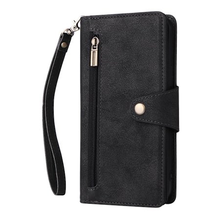 Etui til iPhone 14 6.1 sort OnePlus retro pung med lynlås, kortholder og rem