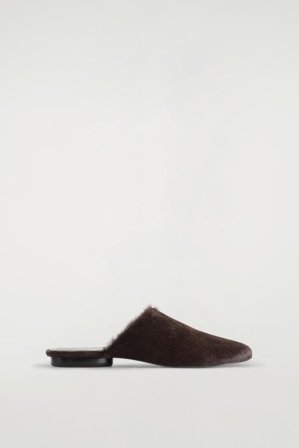 COS Women's Pony Hair- Effect Leather Mules in Brown