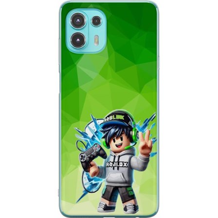 Kompatibelt Mobildeksel til Motorola Edge 20 Lite Roblox-inspirert gamerfigur med headset, håndkontroll og energiske effekter mot grønn bakgrunn