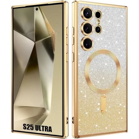 Beskyttelsescover - BOOLING - til Samsung Galaxy S25 Ultra - Silikone - Gyldent Glitter - Kamerabeskyttelse