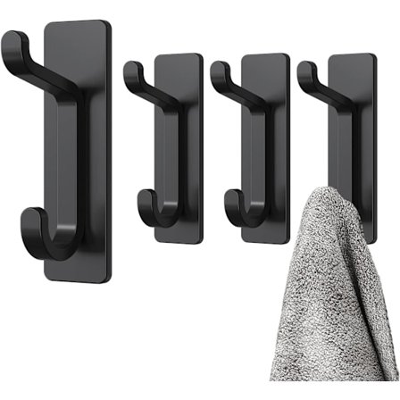 Musta itseliimautuva seinäkoukku, kylpyhuoneen pyyhekoukku, keittiön pyyhekoukku, itseliimautuva vaatekoukku, seinäkiinnitys ilman porausta, 