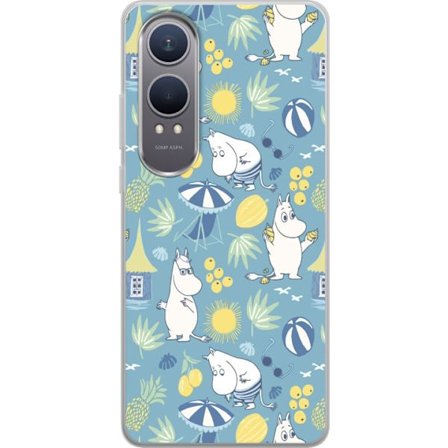 OnePlus Nord CE4 Lite Gennemsigtig cover Strandtema med frugter, parasoller, sommerhus og glade figurer i et farverigt mønster fyldt med legesyge det