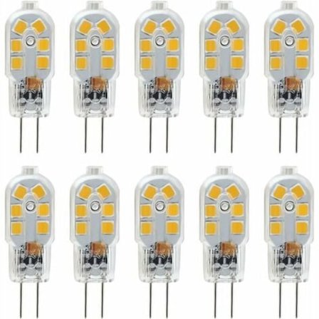 G4 LED-lamppu 12V, 1W vastaa 10W halogeenivaloa, vilkkumaton 200LM, lämmin valkoinen 3000K, 360° säteilykulma, ei himmennettävissä, 10-pakkaus [kk]
