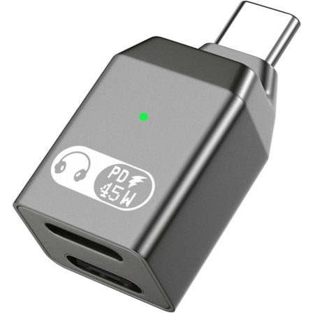 NÖRDIC USB-C - Lightning + USB-C -sovitin äänentoistoon ja pikalataukseen 45W