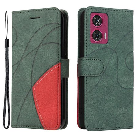 Texturerat läder Motorola Edge 50 Fusion fodral med handledsband - Grön