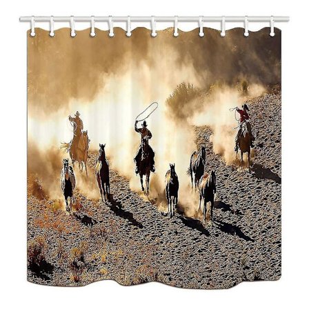 Vesten Ud - Nogle Cowboys Til Hasso En Hest Polyester Badeværelsesbrusforhæng 160x180 Cm E---7567