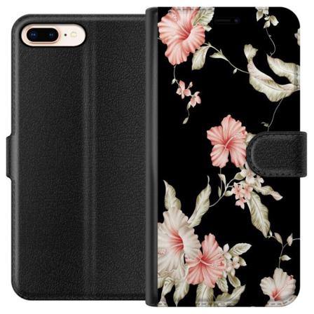 Apple iPhone 8 Plus Lompakkokotelo Kukkakuvioinen Musta