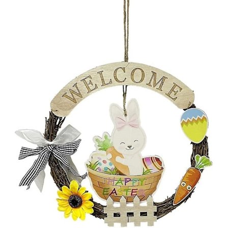 Velkommen Skilt Træ Sød Kanin Gulerod Fordør Hængende Krans Påske Dekoration Påske Træ