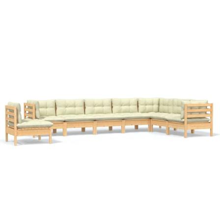 Vidaxl Loungegrupp Med Gräddvita Dynor 8 Delar Massiv Furu Creme