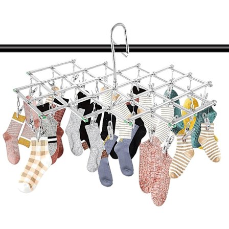 Sock Drying Rack - 35 Klädnypor i Rostfritt Stål Klädhängare Med Vridbar Hängare