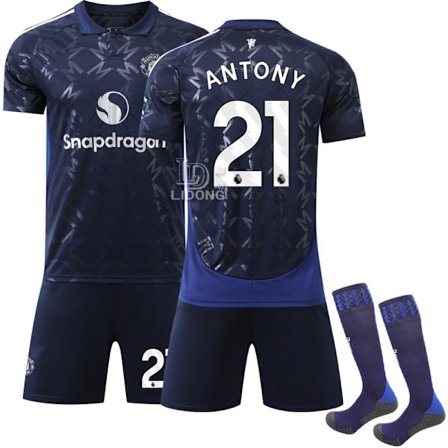 Manchester United bortaställ för barn 2024-2025, fotbollströja, set nr 21 ANTONY
