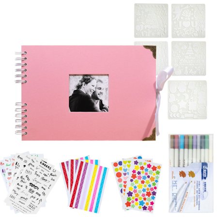 Scrapbogsalbumsæt med klistermærker, til par, familie, bryllup, rejse, dimission (pink)