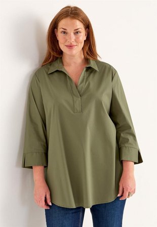 Cellbes of Sweden - Vævet tunika i poplin i grøn til damer i størrelse 58/60