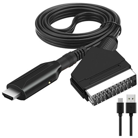 Scart til HDMI-adapter, Scart til HDMI-konverter med HDMI-kabel, Scart til HDMI-konverter, for Full HD TV 720P/1080P, lydvideo for Sky Blu-Ray DVD