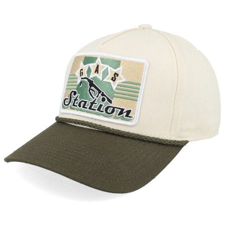 Iconic - Beige adjustable Caps - Gas Station Sign Rope Stone/Olive A-frame Adjustable @ Hatstore