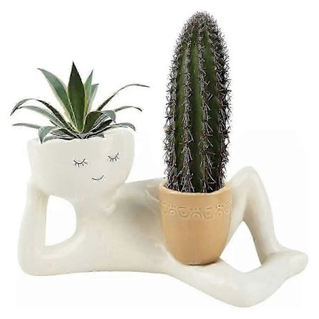 Latsabb Type Plantepotte i Resin, Liten Karakter Blomsterpotte Sukkulent Plantepotte Liggende Resin Unik Liggende