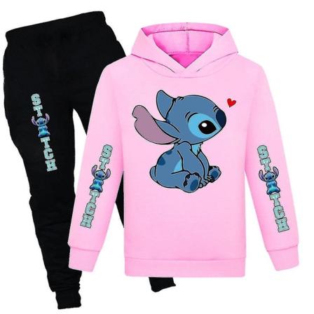 Lilo & Stitch -kuvioinen lasten urheiluasu, pojat ja tytöt, rento huppari ja verkkahousut, aktiiviasu, urheiluasu Pink 13-14 Years