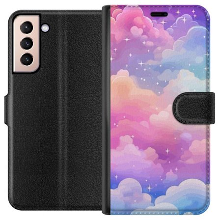 Kompatibelt Lommeboketui til Samsung Galaxy S21 Søt enhjørning med regnbuefarget hår mot en stjernebelagt pastellbakgrunn i kawaii-stil