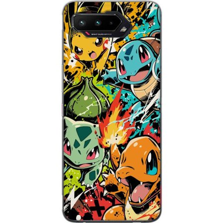 Yhteensopiva Puhelinkuori Asus ROG Phone 5 Bulbasaur, Charmander ja Squirtle värikkäässä graffitimaisessa toimintasuunnittelussa