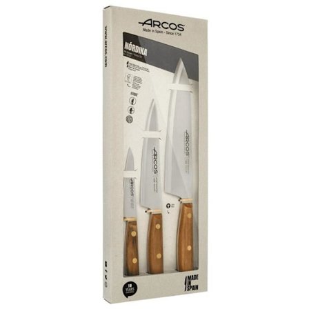 Sæt af Køkkenknive - ARCOS - Nordika - Blade af Rustfrit Stål - Skaft i Ovengkol Træ - 3 stykker