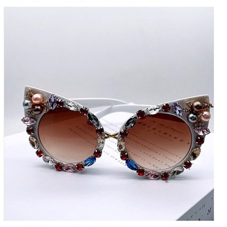 Womens Sunglasses UV400 Bling Colorful Rhinestone Cat Eye Oversized For Party N