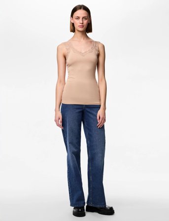 Pieces Pcbarbera Lace Top Jrs Noos Bc - Brown - M