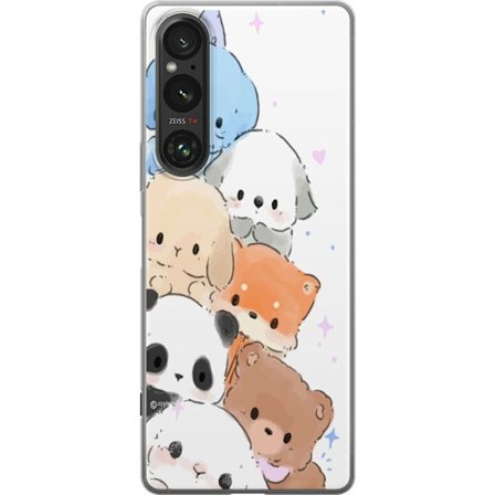 Kompatibelt Mobilskal till Sony Sony Xperia 1 VI Kawaii djurstapel med söta figurer i pastellfärger mjuk skissad stil och charmigt uttryck perfekt f
