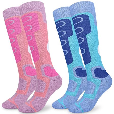 Dam 2 par termiska skidstrumpor, knähöga långa promenad- och vandringsstrumpor, vadderade varma tjocka vinter-jul-sportstrumpor storlek 36-41