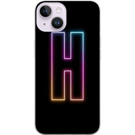 Kompatibelt Mobildeksel til Apple iPhone 15 Minimalistisk neonbokstav H i fargeskiftende lys mot svart bakgrunn med moderne typografisk følelse