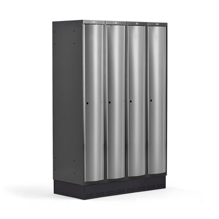 Kleiderspind CURVE mit Sockel, 4 Module/1 Tür, 1890 x 1200 x 550 mm, Silbergrau