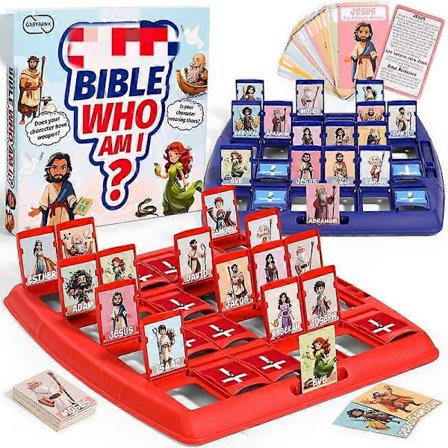 Gæt Bibelen Hvem Er Jeg Brætspil til Børn, 24 Bibelkarakterer med Livshistorier og Verskort, Bibel Trivia Studiemateriale til Søndagsskole