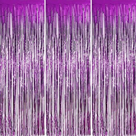 3-delad uppsättning metallfolie dörrgardiner (lila) med folie kant