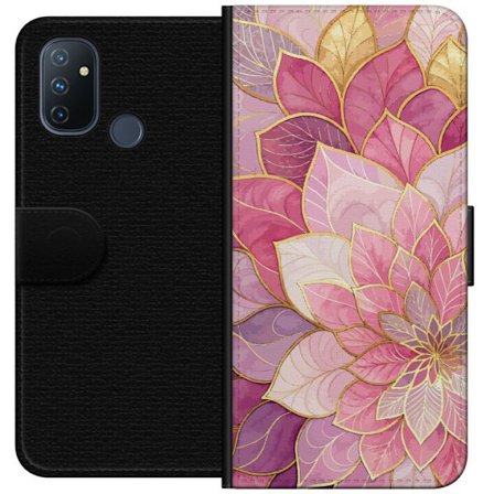 Kompatibelt Lommeboketui til OnePlus Nord N100 Rosa og lilla blomstermønster med gyldne detaljer - Elegante mandala-inspirerte motiv