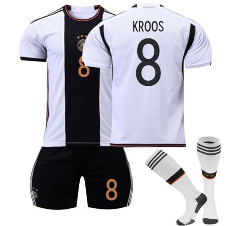 Qatar Fodbold-VM 2022 Tyskland Hjem Kroos #8 Fodboldtrøje Herre T-shirts sæt Børn Ungdom fodboldtrøjer Adult XL(180-190cm)