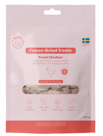 Buddy Freeze Dried Treats Singles Raw Chicken makupalat, 100g