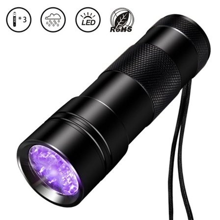 12-LED UV-lommelykt - ultrafiolett lys for punktdeteksjon, usynlige meldinger og sporing
