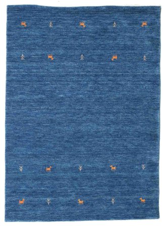 Tapis De Laine Gabbeh Loom Two Lines Bleu Petit Oeko-Tex