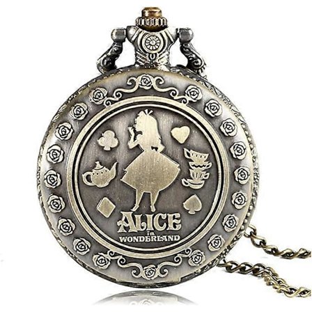 Alice i Underlandet-tema 3D Bronsfärgad Dam Quartz Fickur Halsband - På 32" Tum / 80cm Kedja