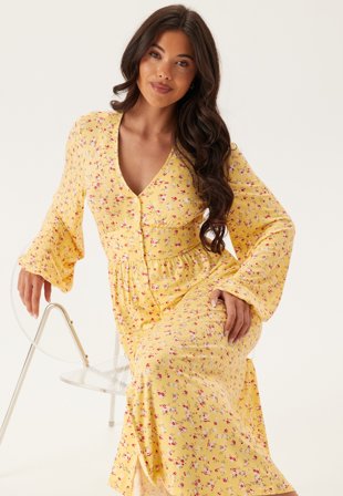 BUBBLEROOM Soft Midi Button Volume Sleeve Dress Klær