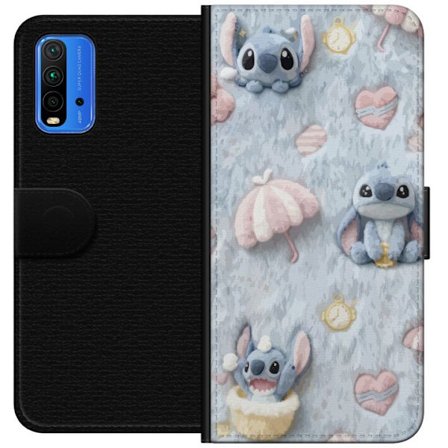 Kompatibelt Lommeboketui til Xiaomi Redmi Note 9 4G Broder mønster med hjerter, paraplyer og pastellfarget myk bakgrunn