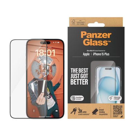 Panzer iPhone 15 Plus | Ultra-Wide Fit w. EasyAligner Screen Protector PanzerGlass - High quality tempered glass screen protector
