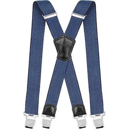 【PP】Seler med ekstra stærke metalklemmer 4 cm brede Heavy Duty seler One Size Passer til alle mænd og kvinder Justerbar og elastisk X-form (blå)