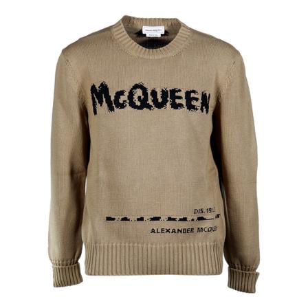 Alexander McQueen, Round-neck Knitwear Beige, Heren, Maat:S,Cotton