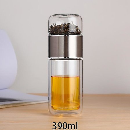 390ml Tevattenflaska Högt Borosilikatglas Dubbla Lager Tevattenkopp Infuser Tumbler Dricksartiklar Vattenflaska Med Tefilter.